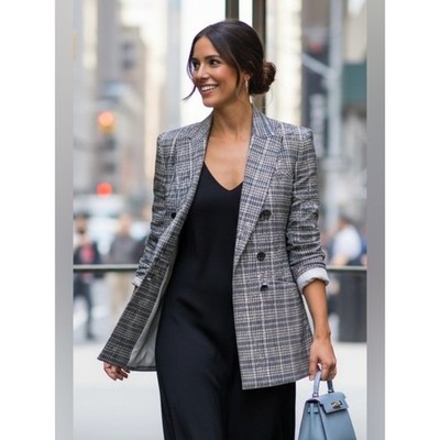 Veronica Beard Dickey compatible Houndstooth Glen Plaid Double-Breasted Blazer