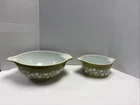 Vintage PYREX 444 & 474 Spring Blossom Green Crazy Daisy Mixing Bowl 4QT Large