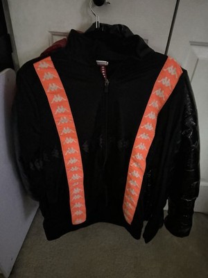 Kappa Men's Black Orange Track Jacket Full Zip Medium Polyester Knit