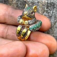 3.88ctw Rose Cut Diamond Gemstone Estate Stunning Silver Squirrel Ring Jewelry