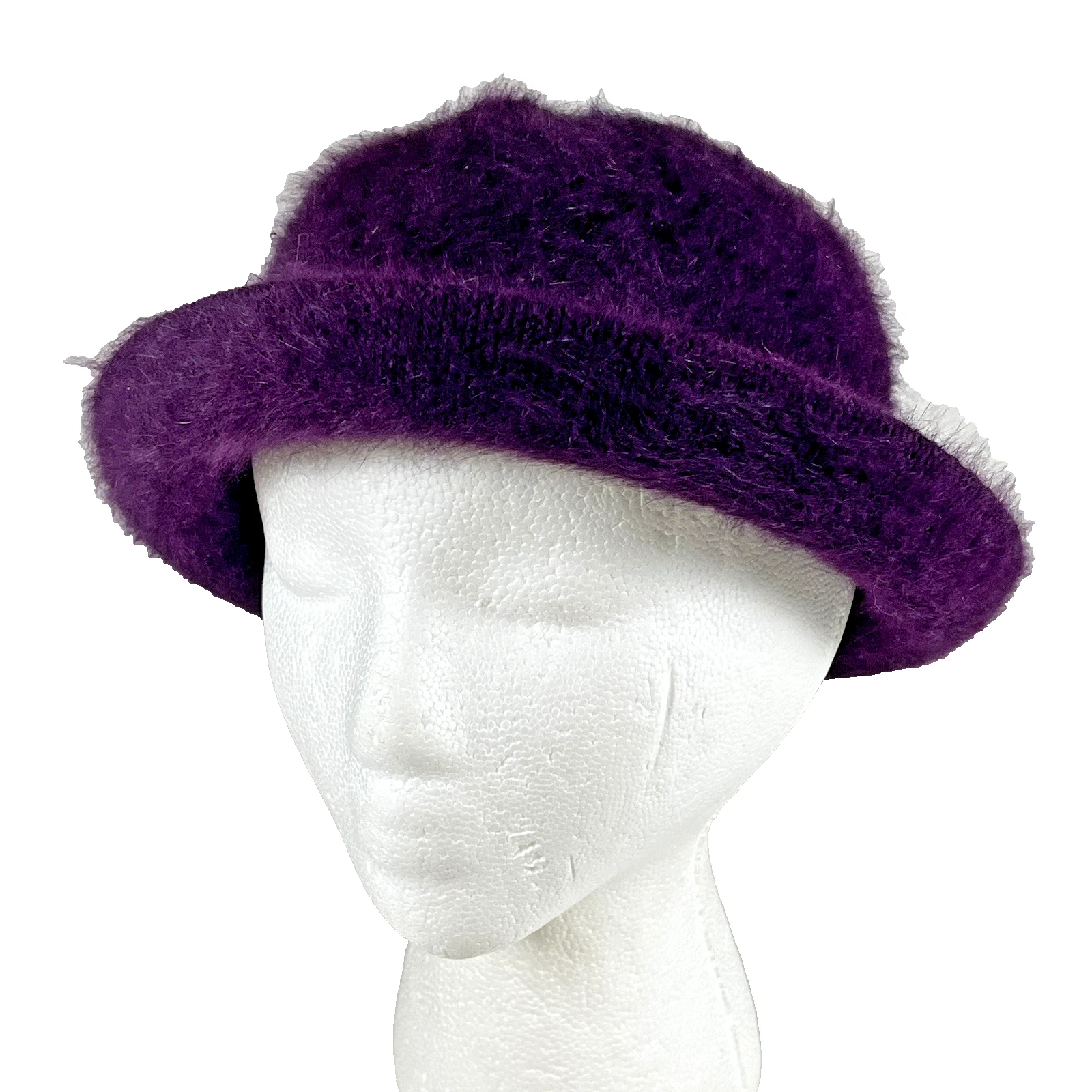 Silverstone Vintage Angora Nylon Blend Purple Bowler Hat Soft & Fuzzy Winter