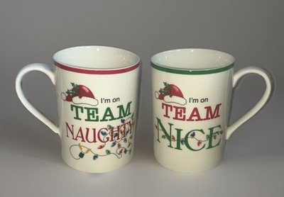 Lenox Holiday Mugs  ''Naughty or Nice'' Double Sided Design Christmas Coffee Mugs