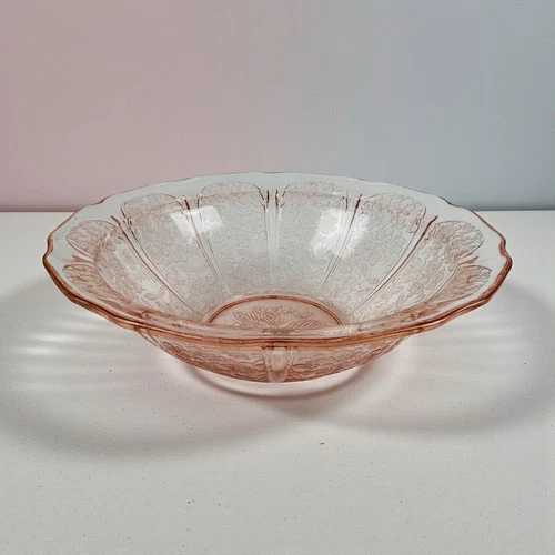 Jeanette Cherry Blossom Pink Depression Glass Serving Bowl 8-1/2"