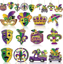 36PCS Wooden Mardi Gras Ornaments for Tree Mardi Gras Party Decorations,Masquera
