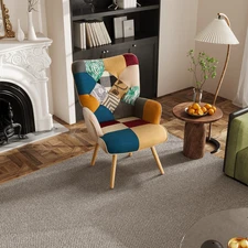 Modern Fabric Upholstered Wingback Armchair Accent Chair