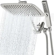 All Metal 8 Inch Dual Square Shower Head with Handheld Spray Combo
