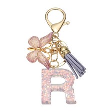 Alphabet R Tassel Butterfly Initial Letter Keychain Purple, Pack of 1 