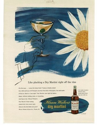 1946 Hiram Walker Dry Martini Cocktail Drink Mix daisy art Vintage Print Ad