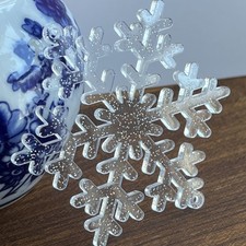 8 AB Clear GLITTER SNOWFLAKES Plastic 3.5" Christmas Ornaments or Craft Lot 5