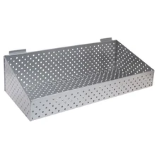 Tapered Perforated Metal Slatwall Shelves, Silver