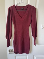 Fashion Nova Medium Warmest Occasion Wrap Sweater in Burgundy Ribbed Knit Dress