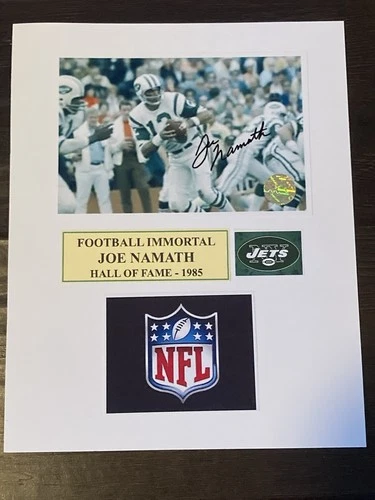 Joe Namath Autographed “JETS” Signed 5x7 Photo In A 8x10 Matt. COA.HOF