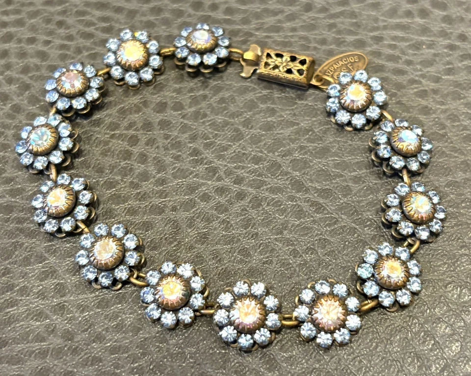 Liz Palacios 美丽精致花卉手链蓝色 AB 施华洛世奇水晶 7.25 英寸 — 第 3/4 张图片