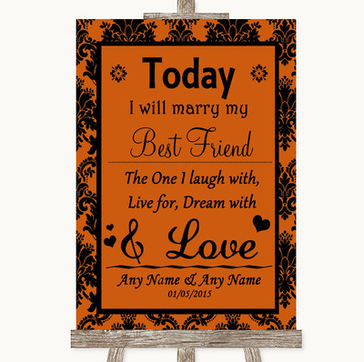Personalisiertes Hochzeitsschild Damast Burnt Orange Heute heirate ich meinen besten Freund