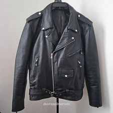 VTG Highway One Heavy Leather Motorcycle Jacket Full Zip SideLaces Men sz Large?