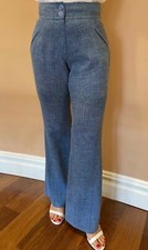 Vintage Christian Dior Viscose And Linen Blue Flared Trouser Pants