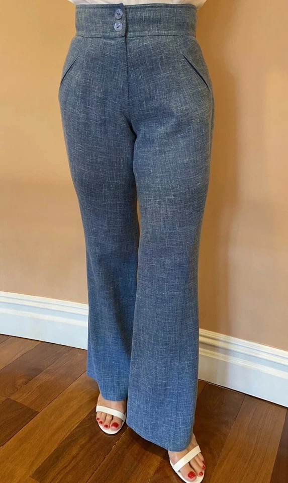 Pantalón acampanado vintage Christian Dior viscosa y lino azul