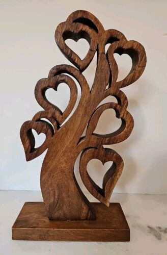 Wood Heart Tree Hand Carved Decor Decoration Wedding Anniversary Folk Art - Picture 2 of 5