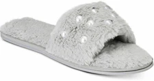 Inc Embellished Faux Fur Slide Slippers Grey