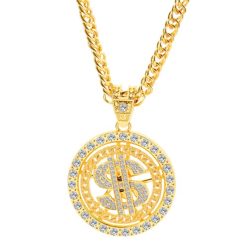 Gold Money Chain Dollar Sign Necklace Rotatable Rapper Hip Hop Fake Chain Gifts - Picture 2 of 14