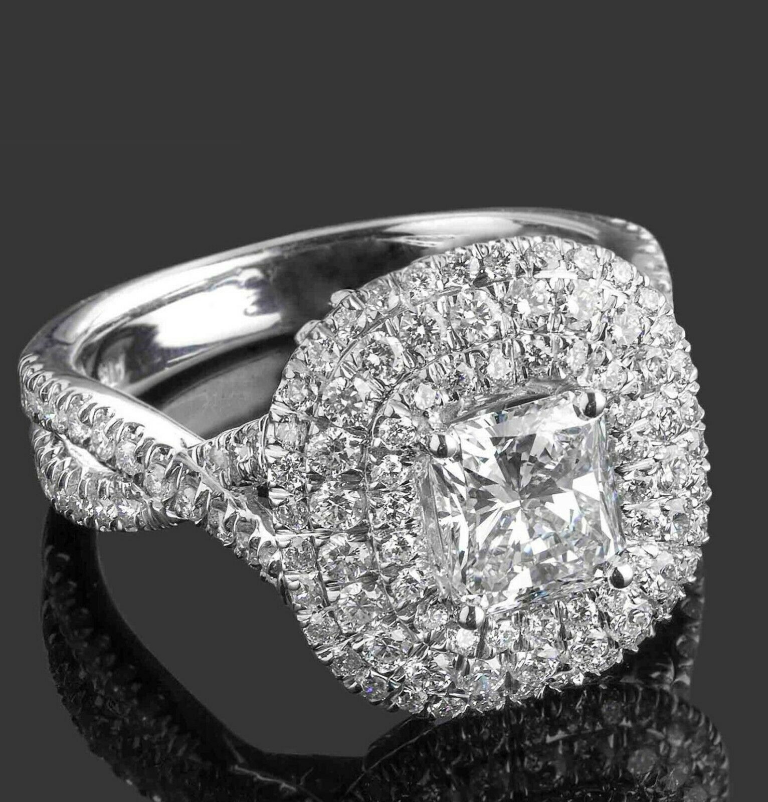 3.27ct Triple Halo Simulated Diamond Cocktail Ring in 14k White Gold Plated