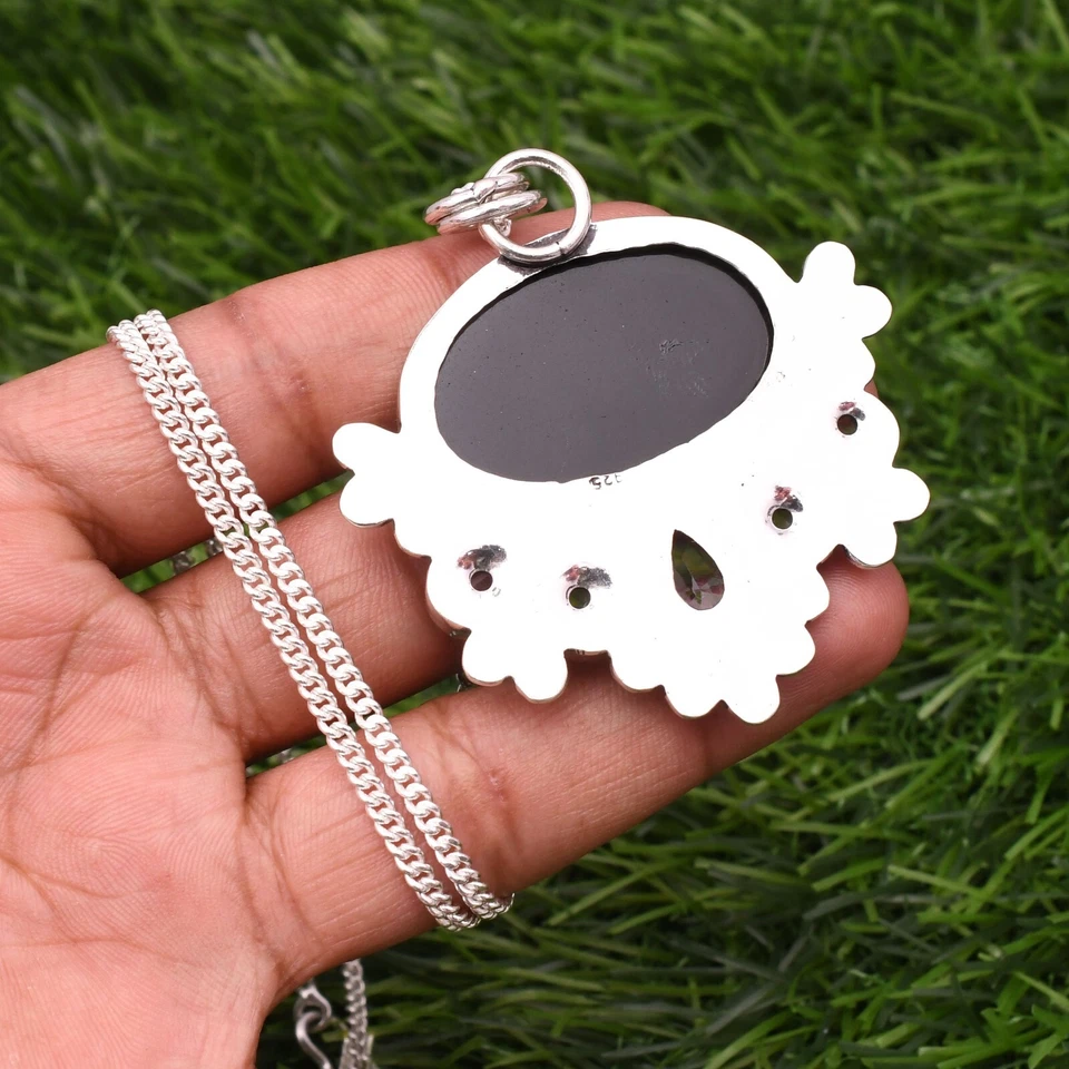 Ciondolo gioiello fatto a mano con pietra preziosa in argento sterling 925 op... - Immagine 3 di 4