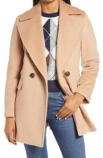 New Halogen X Atlantic-pacific Double Breasted Wool Blend Coat - Brown - Small