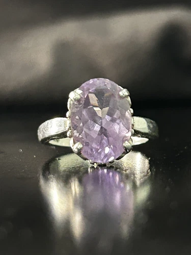 Vintage Ring Size 8 Silver Sterling Signed Kabana Purple Amethyst Gemstone