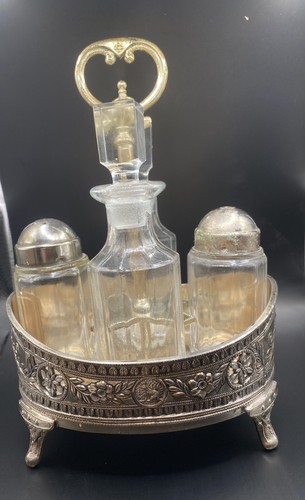 Holiday Imports, Inc. Vtg Cruet Set Silver Plate