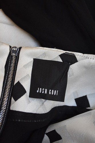 JOSH GOOT Black White Silk Jacquard Cutout Back Midi Dress Sz XXS Fits Sz 6 - Picture 7 of 9