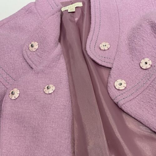 Carson Jacke Medium 100% Wolle Blazer Blumenstickerei Schlagärmel Druckknopf lila - Bild 6 von 14