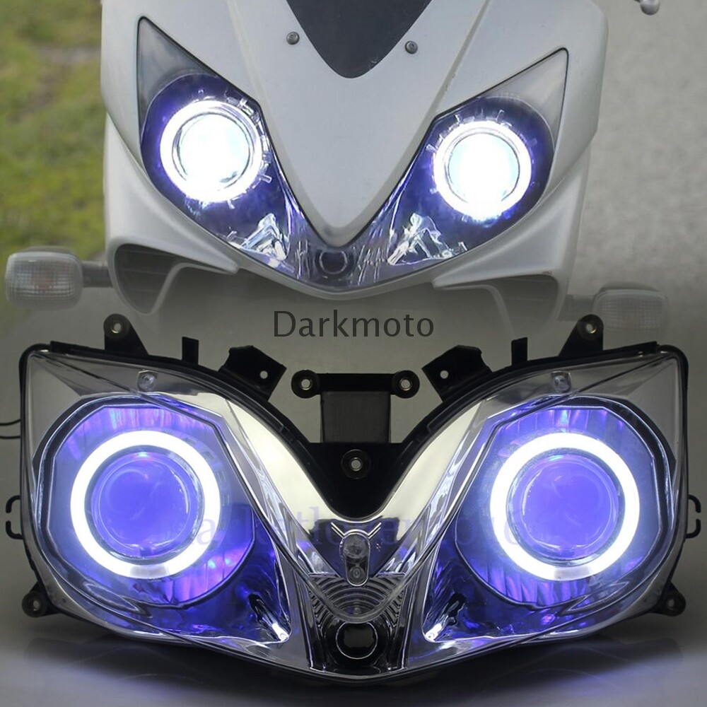 Fully Assembled Headlight White Angel Blue Devil Eyes Fits For