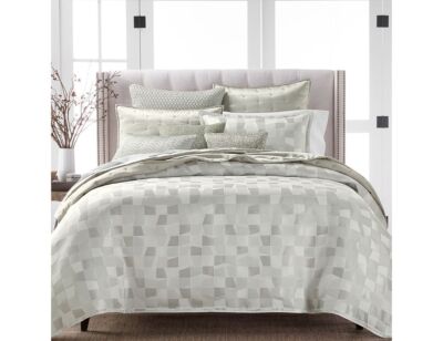 Hudson Park Collection Facets Duvet Cover Set, King, Light Gray