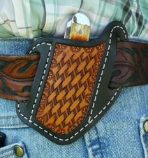 Small Leather Cross Draw Pocket Knife Sheath Ruff’s Saddle Shop Black & Tan