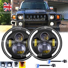 Fit Hummer H1 H2 H3 Pair 7" LED Headlight Halo Ring DRL w/ Turn Signals Assembly