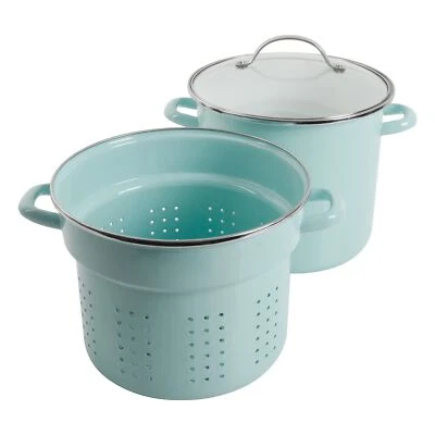 MARTHA STEWART Thayer 8quart Enamel On Steel Scratch Resistant Stock Pot W/lid Martha Blue