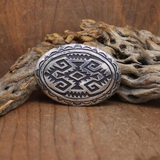 Sterling Silver Overlay Southwest Design Oval Belt Buckle