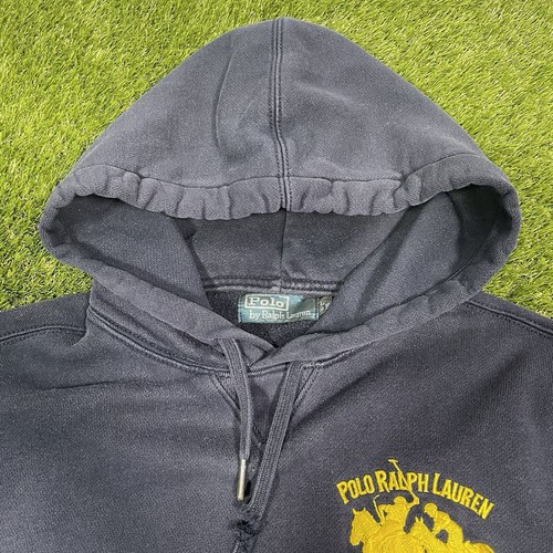 Vtg Polo Ralph Lauren Hoodie Pullover Jumper New York Mens L Blue Big Pony Rugby - Picture 4 of 14