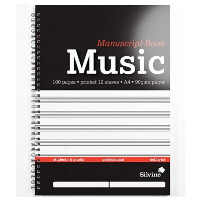Silvine A4 Twin Wire Music Manuscript Book 12 Stave 50 Sheets 90gsm