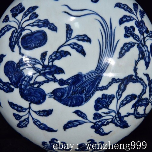 12.8"old Chinese Blue&white porcelain flowers bird Bottle Pot Vase Jar statue - Picture 7 of 9