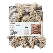 IKEA ESGERTH Textured Fringe Diamond Pattern Pillow Cover 20" x 20"