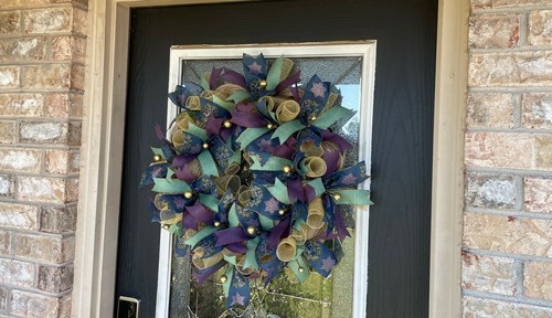 Blue Purple Gold Christmas Deco Mesh Door Wreath Home Decoration Holidady Decor - Picture 5 of 6