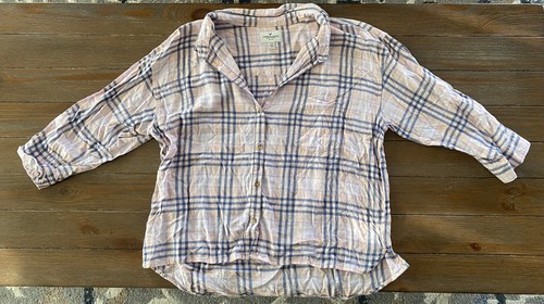 American Eagle Medium Pink Plaid Women's Soft Button Up Shirt
