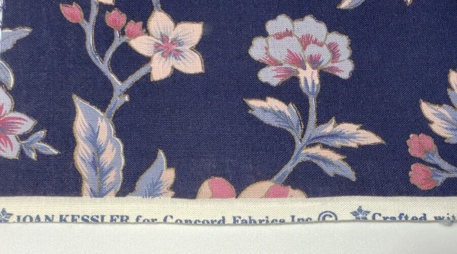 Vintage Joan Kessler Fabric 2 Yards + 4" Concord Fabrics Blue Floral Pinks - Image 2 of 4