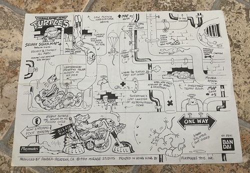 vintage teenage mutant hero turtles Secret Sewer Map Playmates 1990