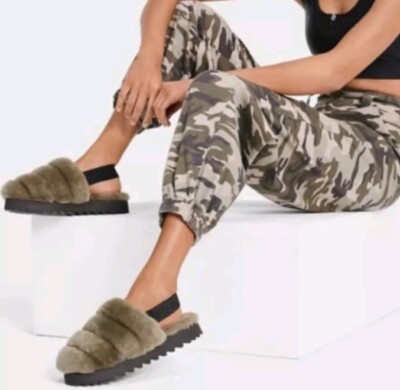 Ugg Super Fluff Closed Toe Slippers Olive Green Women's Size 8