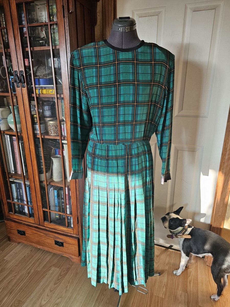 Vintage 1980's Gillian Green Plaid Silk Dress Women's 14 | eBay