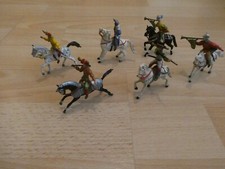 6 Elastolin Merten Figuren 4 cm;, Mittelalter, Landsknechte auf Pferden