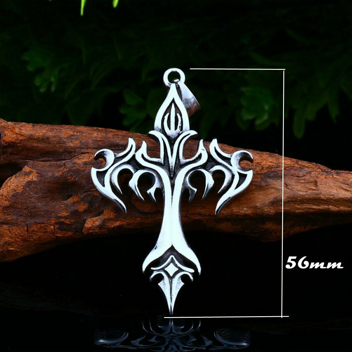 Stainless Steel Mens Gothic Alchemy Fire Cross Pendant Necklace