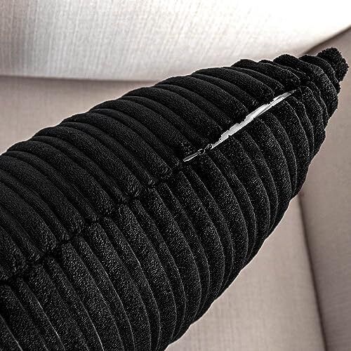 UGASA Velvet Lumbar Throw Pillow Cover, Both Sides Corduroy 12" x 20" Black - Bild 3 von 6
